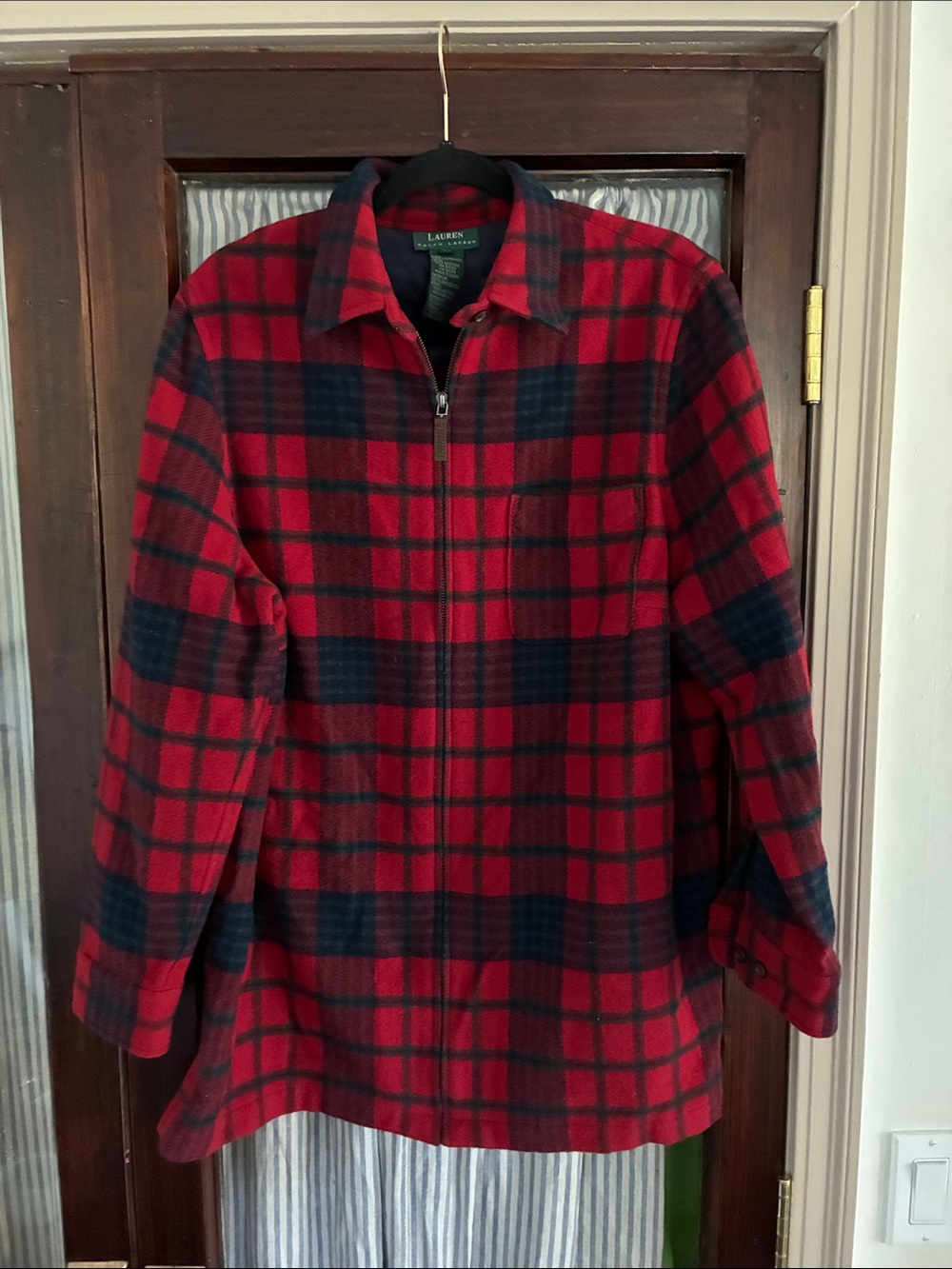 Lauren Ralph Lauren Red and Black Plaid Zip-Front Shirt Jacket